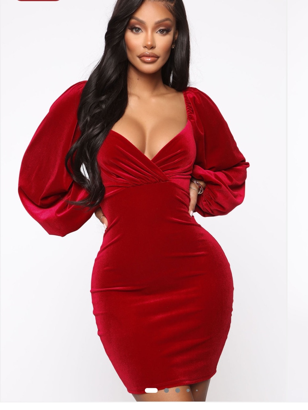 Fashion Nova Ruby Red Velvet Puff-Sleeve Mini Dress